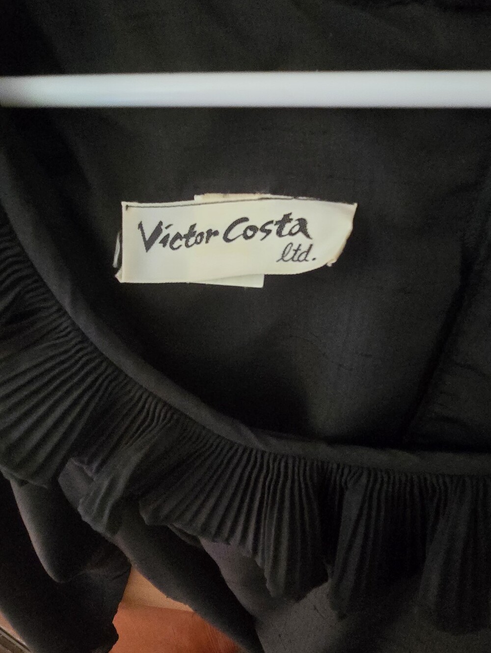 Victor Costa Black Pleated Ruffle Dress